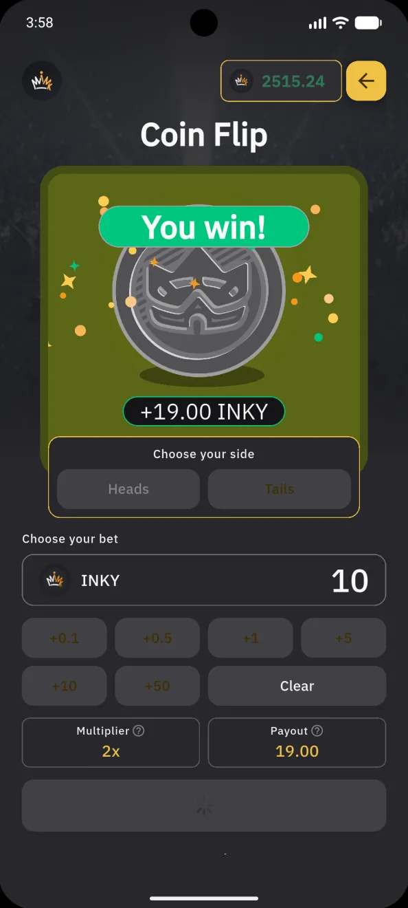 Arena, a Coin Flip win