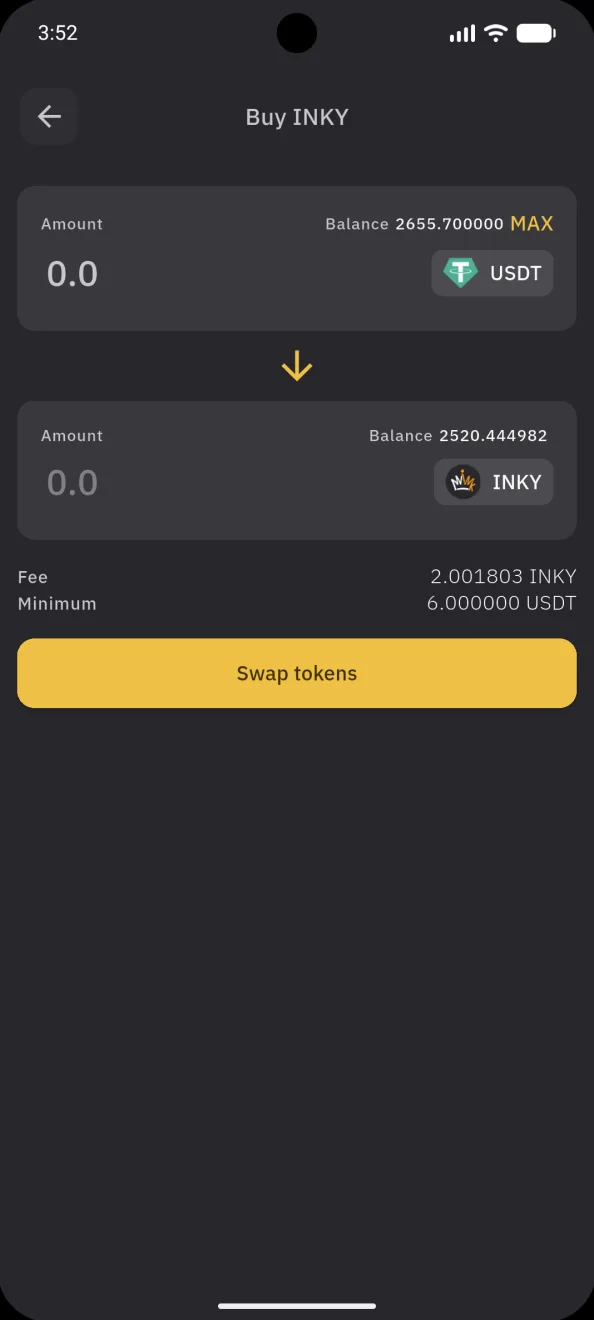 Buy INKY, the swap form