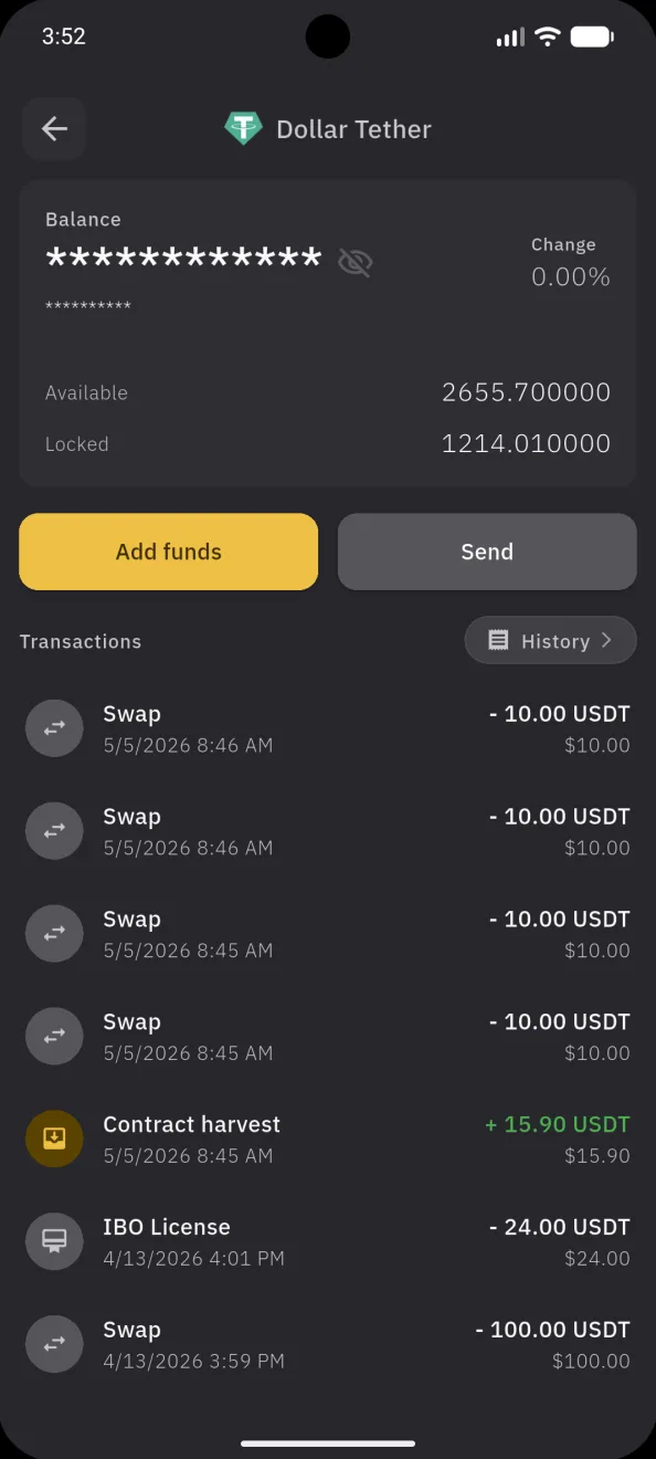 The USDT asset screen