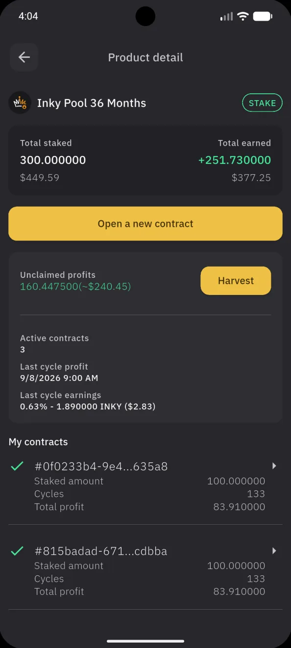 Product detail, with unclaimed profits