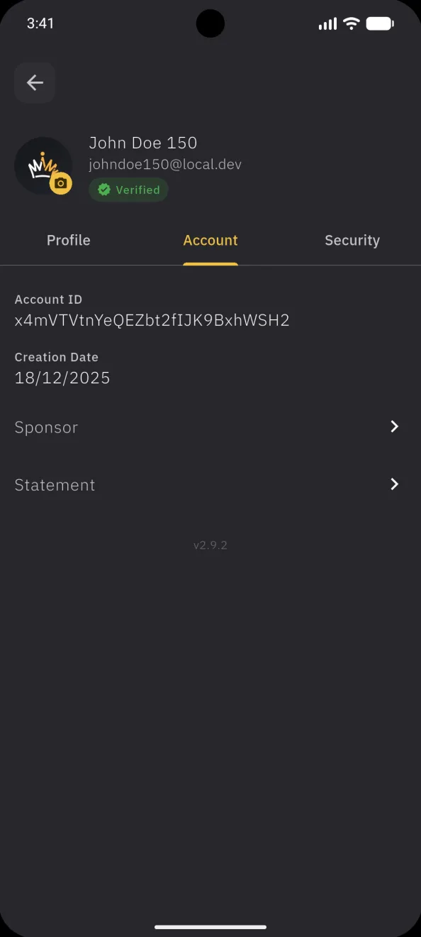 Profile, the Account tab