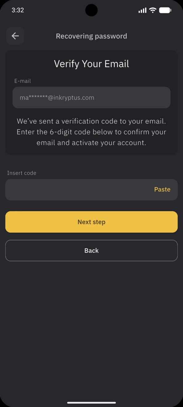 Recover password, the verification code