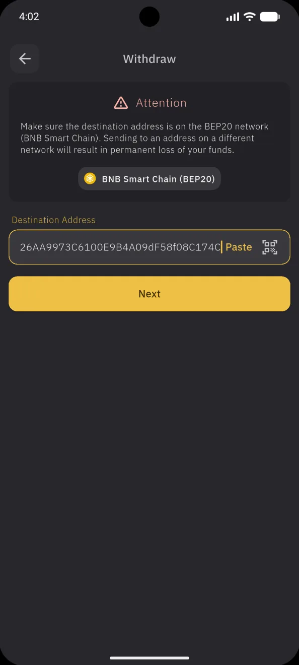 Send USDT, the destination address
