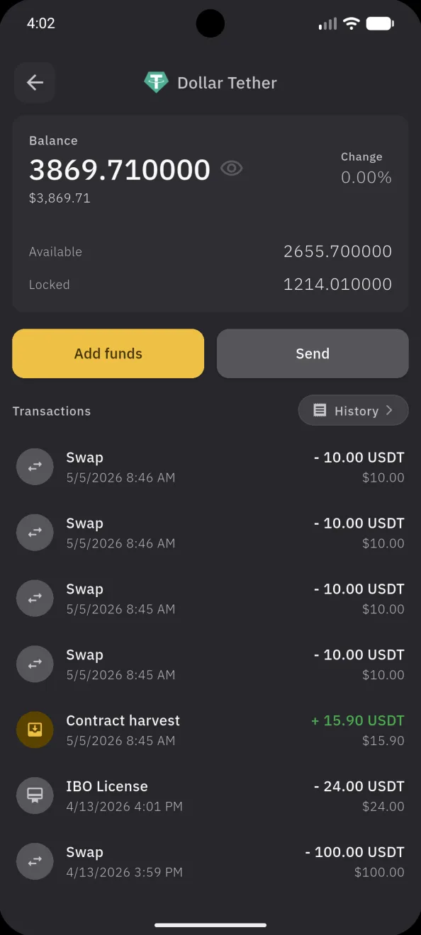 The USDT asset screen the send starts from
