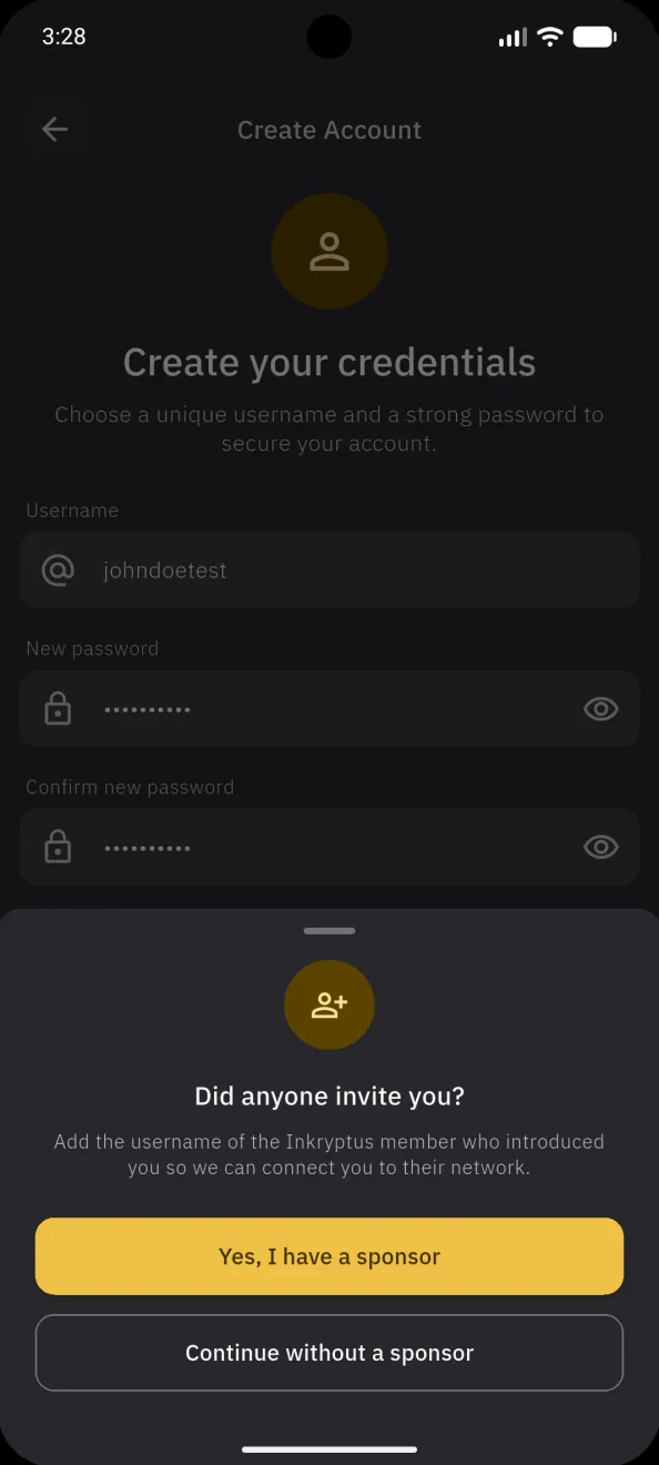 Create account, the sponsor