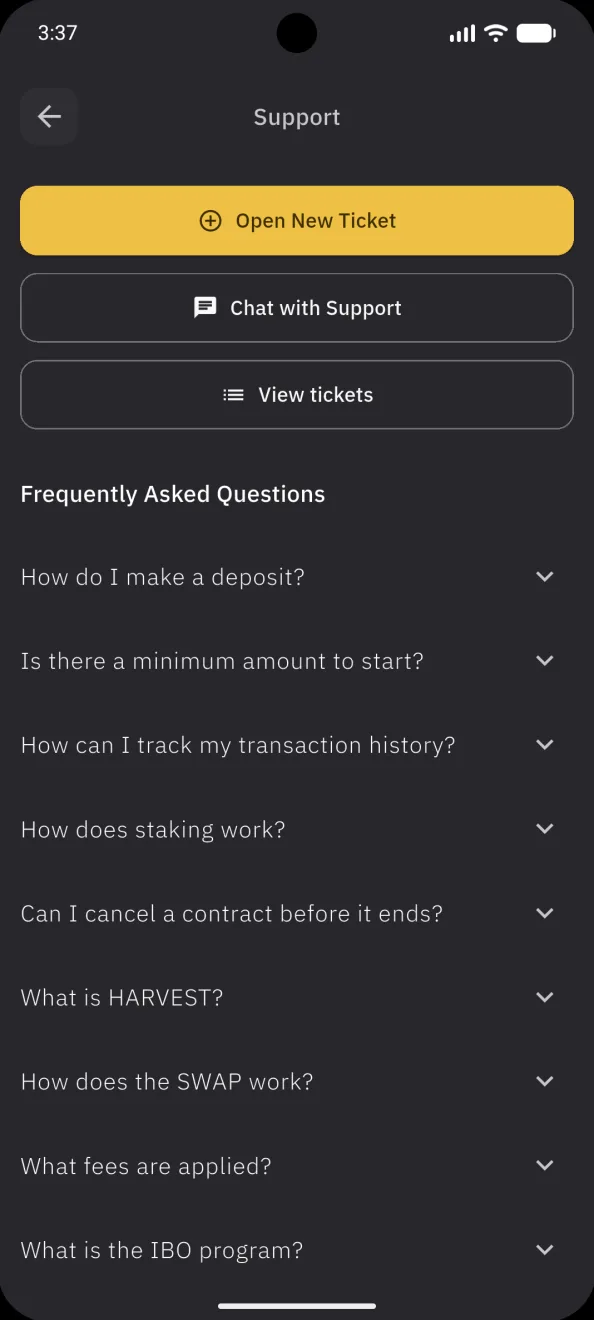 Support, with the frequently asked questions