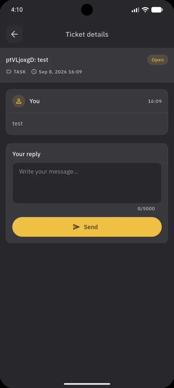 A support ticket and its replies