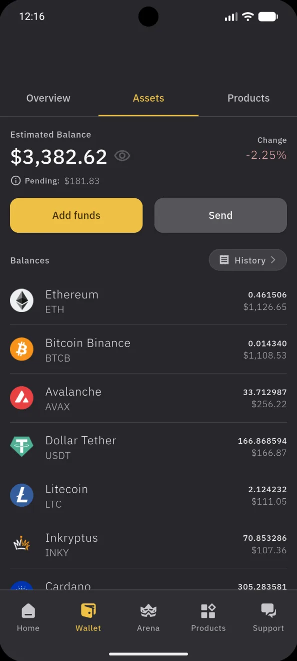 Wallet, the Assets tab