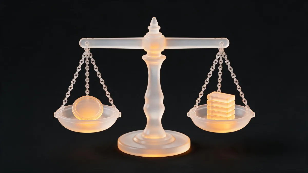 The peg is a balance held level: one token on one side, the reserve backing it on the other.