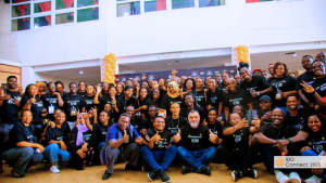 IBO community gathered in a historic photo for the office opening and closing event